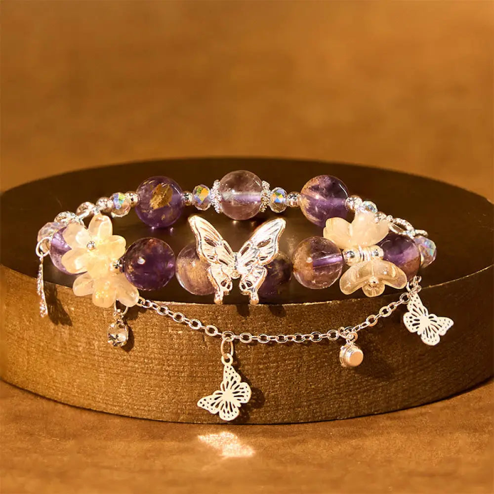 BWOOOH Natural Purple Phantom Butterfly Flowers Wisdom Bracelet — natural stone crystal healing bracelet for spiritual hea...