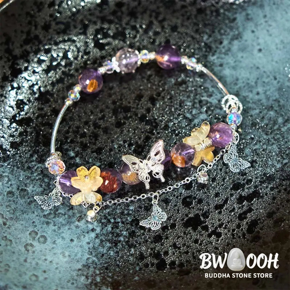 Buddha Stones Natural Purple Phantom Butterfly Flowers Wisdom Bracelet - BWOOOH - Purple Phantom(Wrist Circumference:
