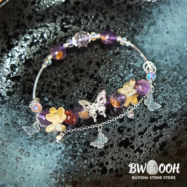 Buddha Stones Natural Purple Phantom Butterfly Flowers Wisdom Bracelet - BWOOOH - Purple Phantom(Wrist Circumference: