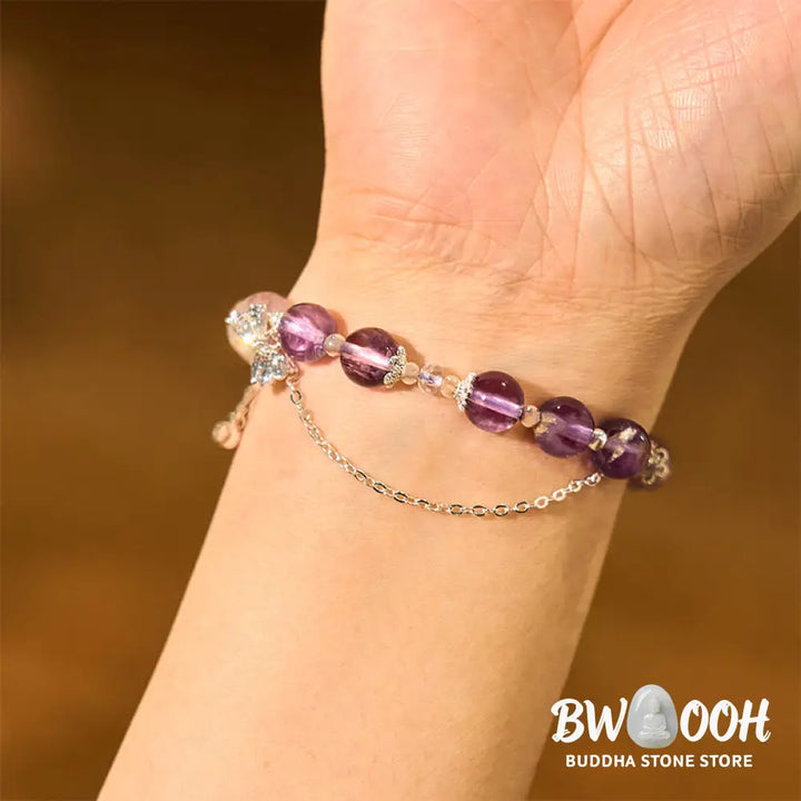 Buddha Stones Natural Purple Phantom Butterfly Flowers Wisdom Bracelet - BWOOOH - Purple Phantom(Wrist Circumference: