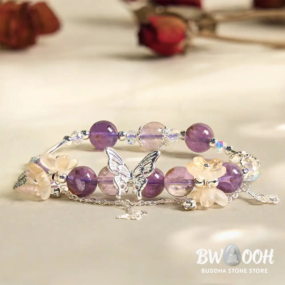 Buddha Stones Natural Purple Phantom Butterfly Flowers Wisdom Bracelet - BWOOOH - Purple Phantom(Wrist Circumference: