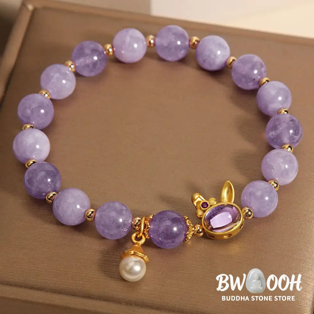 Buddha Stones Natural Purple Quartzite Rabbit Happiness Bracelet - BWOOOH - Purple Quartzite(Wrist Circumference