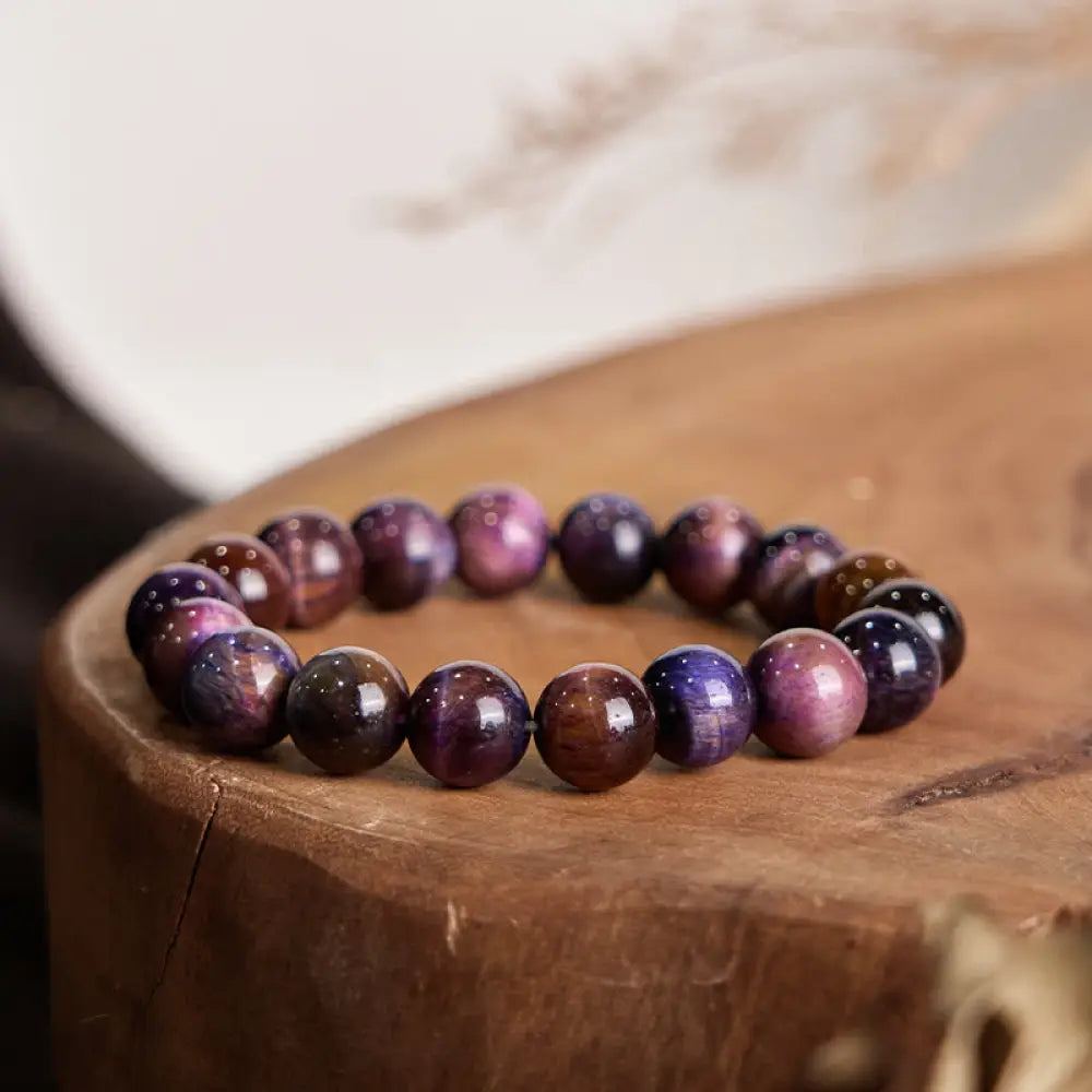 Buddha Stones Natural Purple Tiger Eye Protection Strength Bracelet - BWOOOH - 12mm - Bracelet