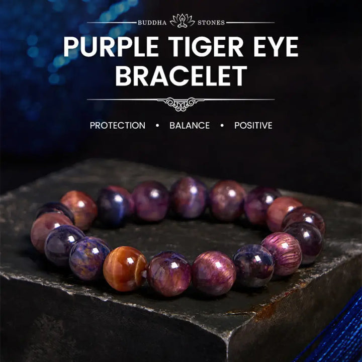 BWOOOH Natural Purple Tiger Eye Protection Strength Bracelet - BWOOOH - 14mm - Bracelet