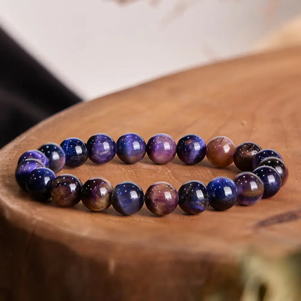 BWOOOH Natural Purple Tiger Eye Protection Strength Bracelet — Tiger Eye crystal healing bracelet for spiritual healing an...