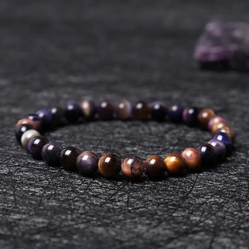 Buddha Stones Natural Purple Tiger Eye Protection Strength Bracelet - BWOOOH - 6mm - Bracelet