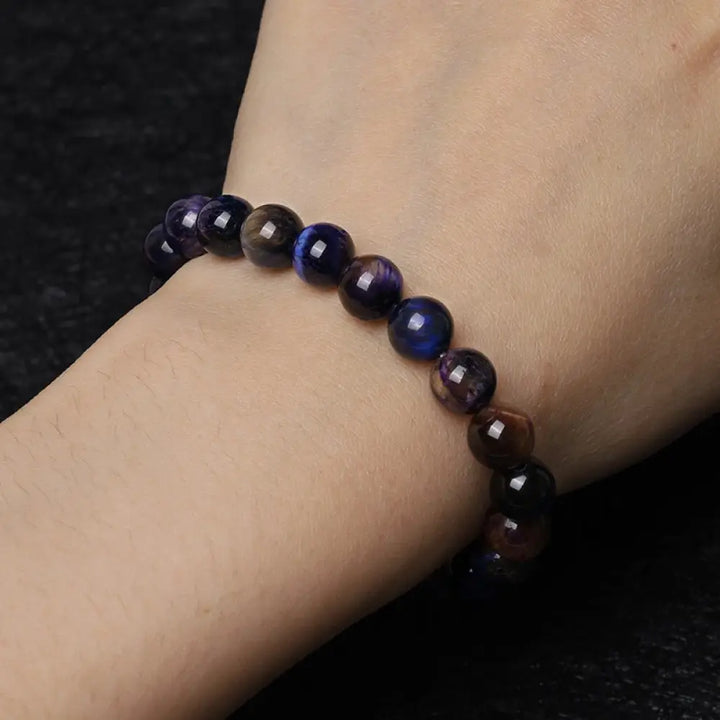 Buddha Stones Natural Purple Tiger Eye Protection Strength Bracelet - BWOOOH - 8mm - Bracelet