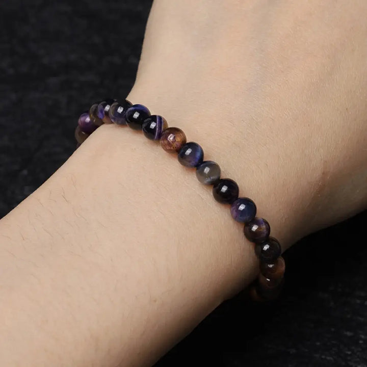 Buddha Stones Natural Purple Tiger Eye Protection Strength Bracelet - BWOOOH - 8mm - Bracelet