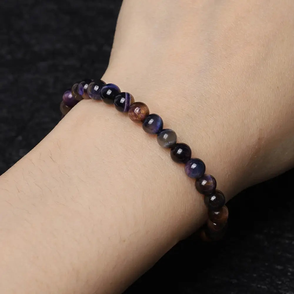 Buddha Stones Natural Purple Tiger Eye Protection Strength Bracelet - BWOOOH - 8mm - Bracelet
