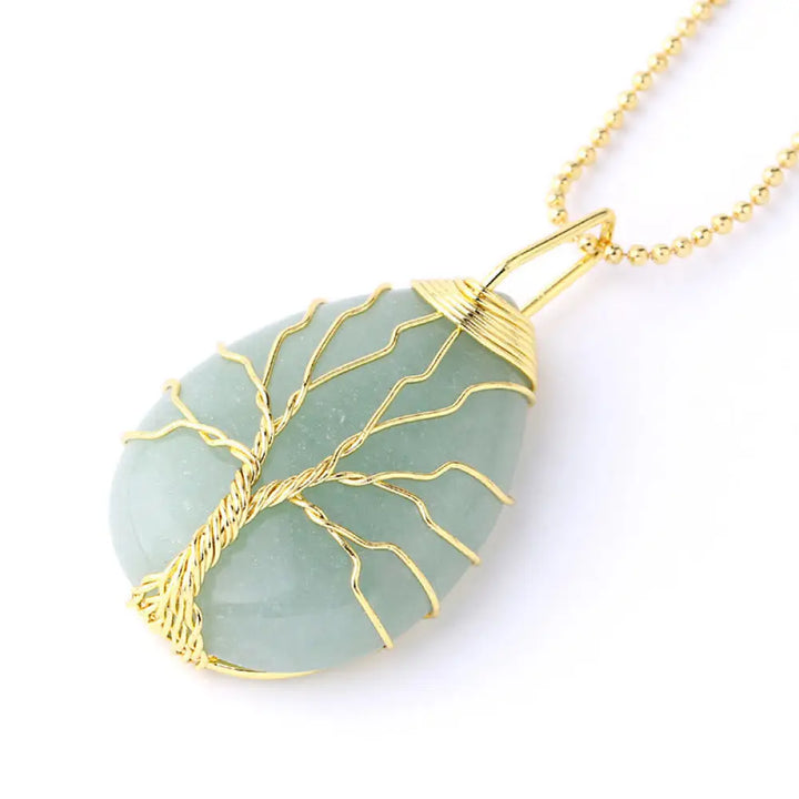 BWOOOH Natural Quartz Crystal Tree of Life Healing Energy Necklace Pendant featuring Amethyst, Green Aventurine, Pink Crystal, and other genuine gemstones, symbolizing unity and spiritual growth on a durable chain. - View 31