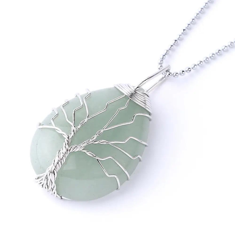BWOOOH Natural Quartz Crystal Tree of Life Healing Energy Necklace Pendant featuring Amethyst, Green Aventurine, Pink Crystal, and other genuine gemstones, symbolizing unity and spiritual growth on a durable chain. - View 40