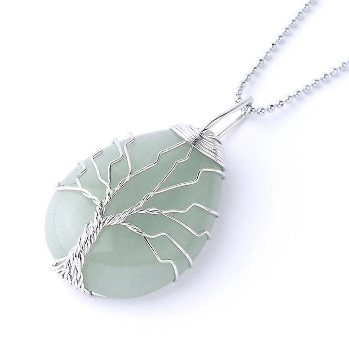 BWOOOH Natural Quartz Crystal Tree of Life Healing Energy Necklace Pendant featuring Amethyst, Green Aventurine, Pink Crystal, and other genuine gemstones, symbolizing unity and spiritual growth on a durable chain. - View 40