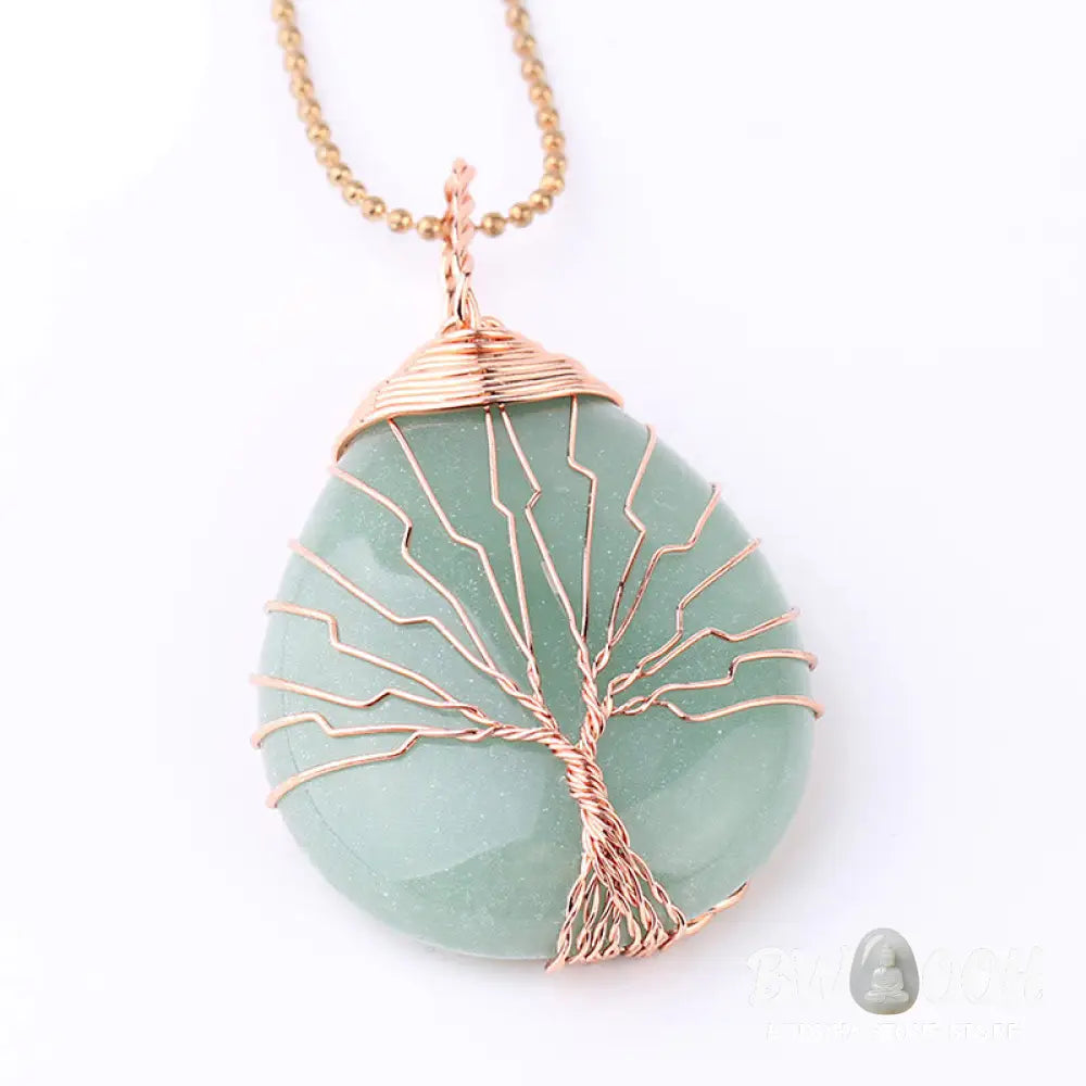 BWOOOH Natural Quartz Crystal Tree of Life Healing Energy Necklace Pendant featuring Amethyst, Green Aventurine, Pink Crystal, and other genuine gemstones, symbolizing unity and spiritual growth on a durable chain. - View 8
