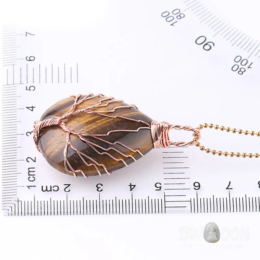 BWOOOH Natural Quartz Crystal Tree of Life Healing Energy Necklace Pendant featuring Amethyst, Green Aventurine, Pink Crystal, and other genuine gemstones, symbolizing unity and spiritual growth on a durable chain. - View 13