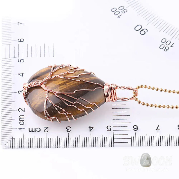 BWOOOH Natural Quartz Crystal Tree of Life Healing Energy Necklace Pendant featuring Amethyst, Green Aventurine, Pink Crystal, and other genuine gemstones, symbolizing unity and spiritual growth on a durable chain. - View 13
