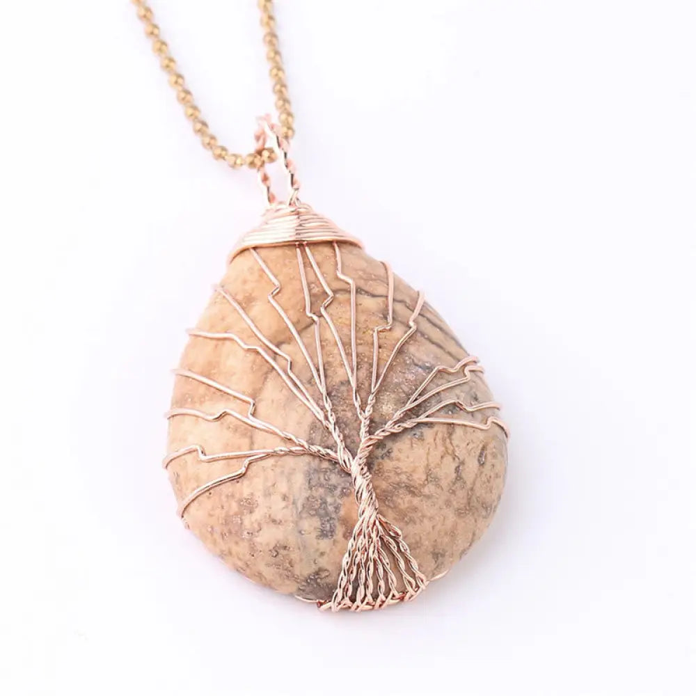 BWOOOH Natural Quartz Crystal Tree of Life Healing Energy Necklace Pendant featuring Amethyst, Green Aventurine, Pink Crystal, and other genuine gemstones, symbolizing unity and spiritual growth on a durable chain. - View 24