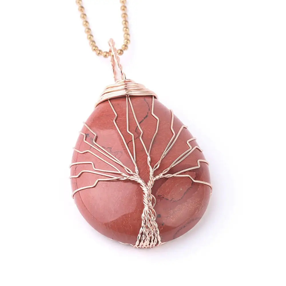 BWOOOH Natural Quartz Crystal Tree of Life Healing Energy Necklace Pendant featuring Amethyst, Green Aventurine, Pink Crystal, and other genuine gemstones, symbolizing unity and spiritual growth on a durable chain. - View 22
