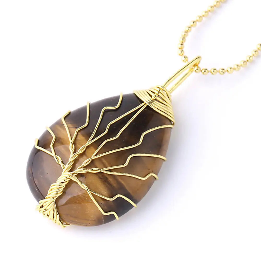 BWOOOH Natural Quartz Crystal Tree of Life Healing Energy Necklace Pendant featuring Amethyst, Green Aventurine, Pink Crystal, and other genuine gemstones, symbolizing unity and spiritual growth on a durable chain. - View 32