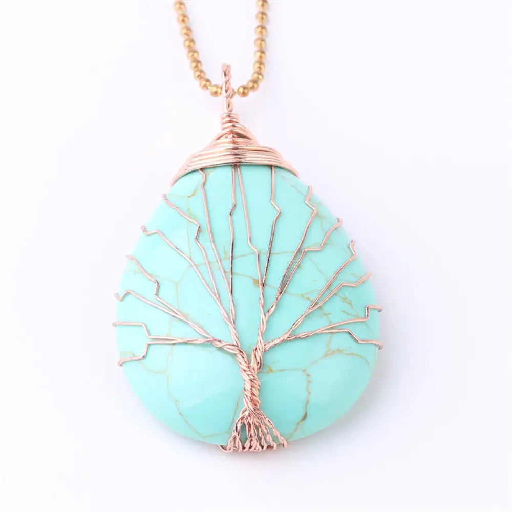 BWOOOH Natural Quartz Crystal Tree of Life Healing Energy Necklace Pendant featuring Amethyst, Green Aventurine, Pink Crystal, and other genuine gemstones, symbolizing unity and spiritual growth on a durable chain. - View 20
