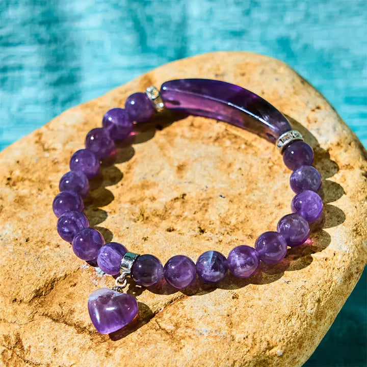 BWOOOH Natural Quartz Love Heart Healing Beads Bracelet — Quartz crystal healing bracelet for spiritual healing and mindfu...