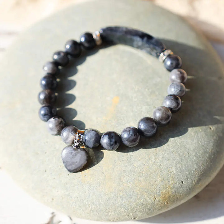 Buddha Stones Natural Quartz Love Heart Healing Beads Bracelet - BWOOOH - Black Glitter Stone - Bracelet