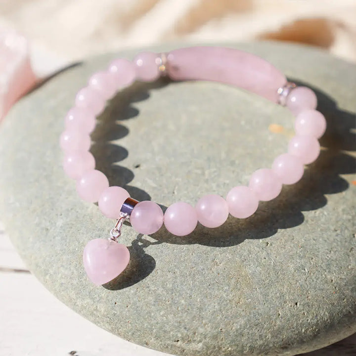 Buddha Stones Natural Quartz Love Heart Healing Beads Bracelet - BWOOOH - Pink Crystal - Bracelet