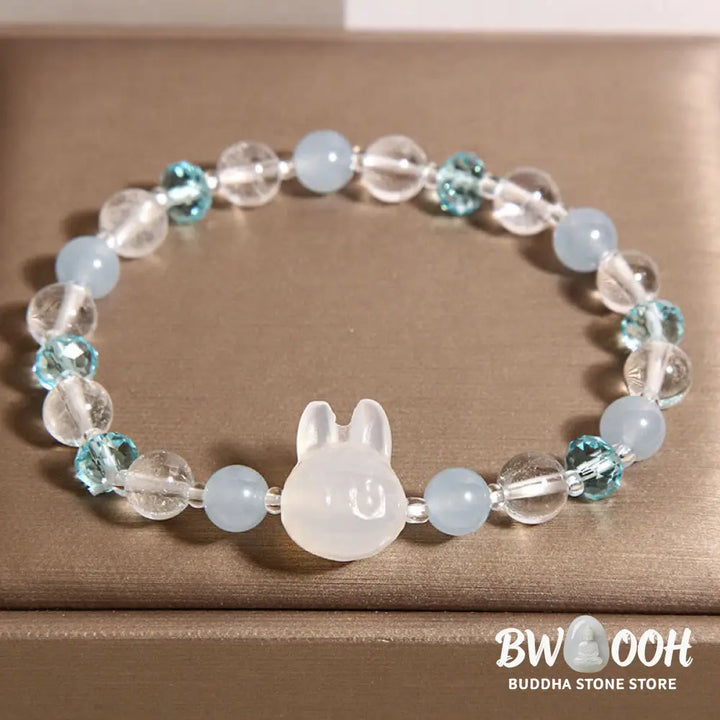 Buddha Stones Natural Rabbit Aquamarine White Crystal Healing Bracelet - Aquamarine(Wrist Circumference:18cm) - Bracelet