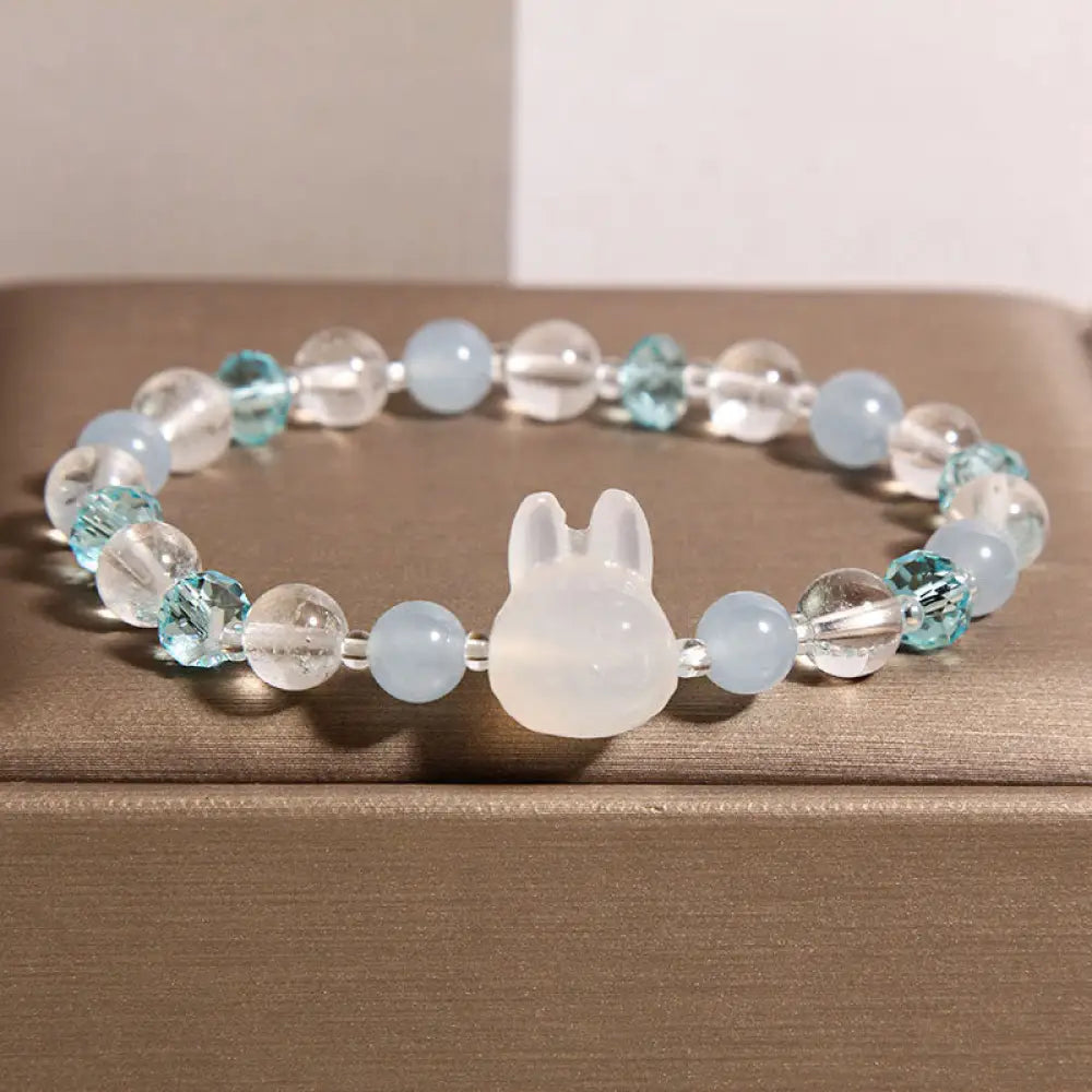Buddha Stones Natural Rabbit Aquamarine White Crystal Healing Bracelet - Aquamarine(Wrist Circumference:18cm) - Bracelet