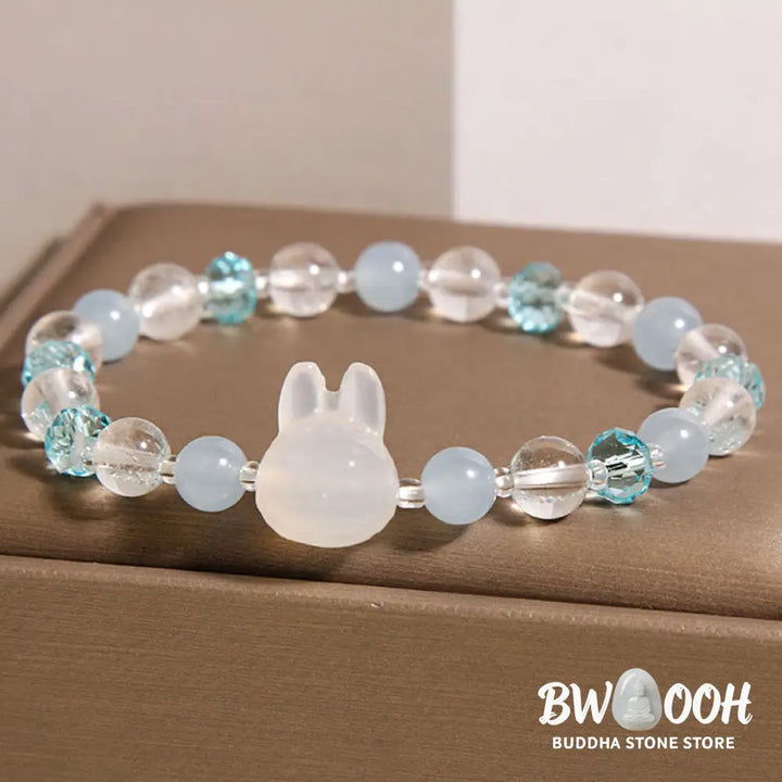 Buddha Stones Natural Rabbit Aquamarine White Crystal Healing Bracelet - Aquamarine(Wrist Circumference:18cm) - Bracelet