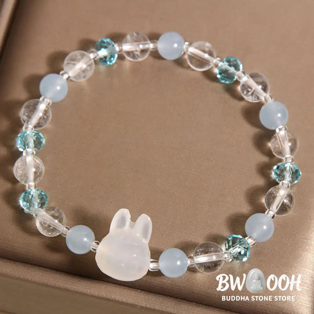Buddha Stones Natural Rabbit Aquamarine White Crystal Healing Bracelet - Aquamarine(Wrist Circumference:18cm) - Bracelet