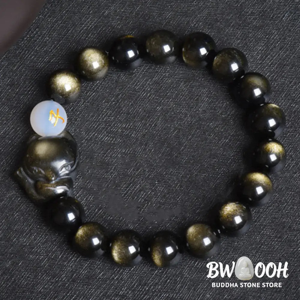 Buddha Stones Natural Rainbow Obsidian Gold Sheen Obsidian Silver Sheen Obsidian Fox Healing Bracelet - BWOOOH