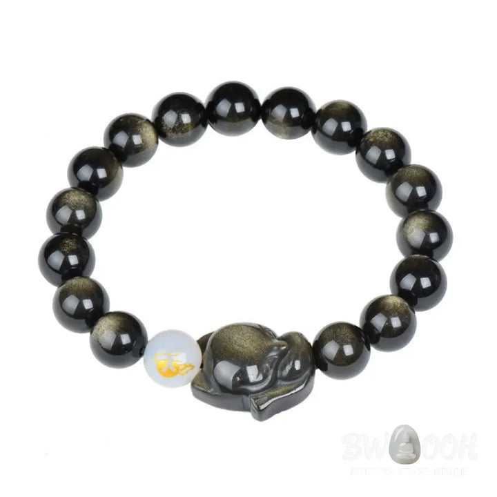 Buddha Stones Natural Rainbow Obsidian Gold Sheen Obsidian Silver Sheen Obsidian Fox Healing Bracelet - BWOOOH