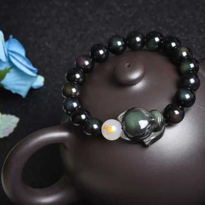 BWOOOH Natural Rainbow Obsidian Gold Sheen Obsidian Silver Sheen Obsidian Fox Healing Bracelet - BWOOOH