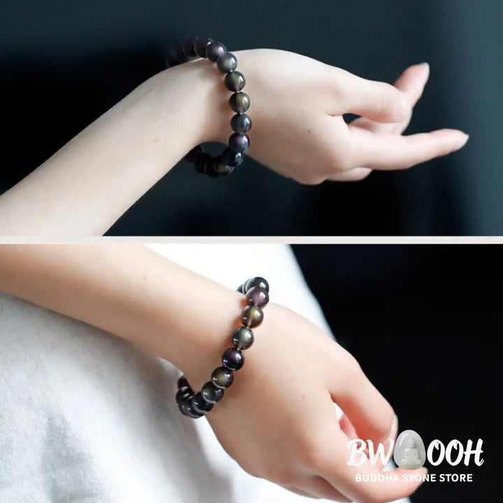 Buddha Stones Natural Rainbow Obsidian Positive Bracelet - BWOOOH - Rainbow Obsidian - Bracelet
