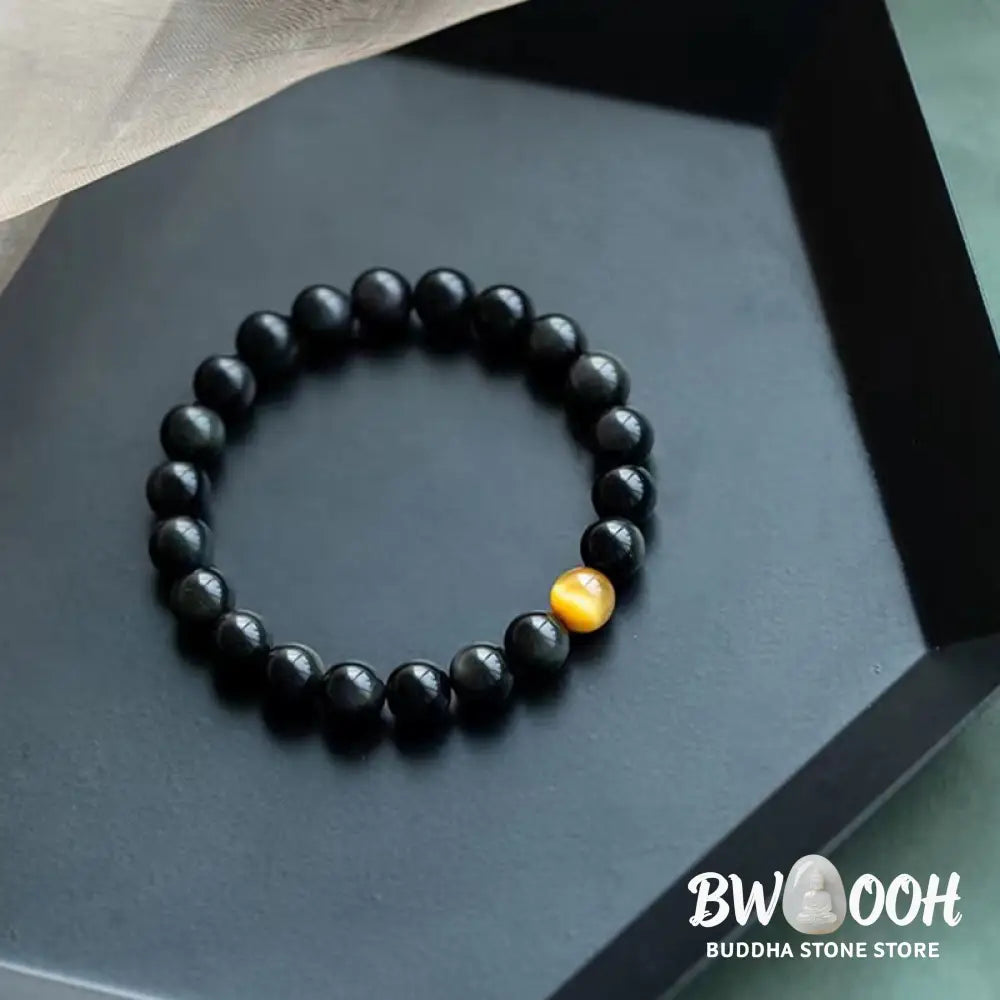 BWOOOH Natural Rainbow Obsidian Tiger Eye Positive Love Bracelet - 6mm(Wrist Circumference 14-16cm) - Bracelet