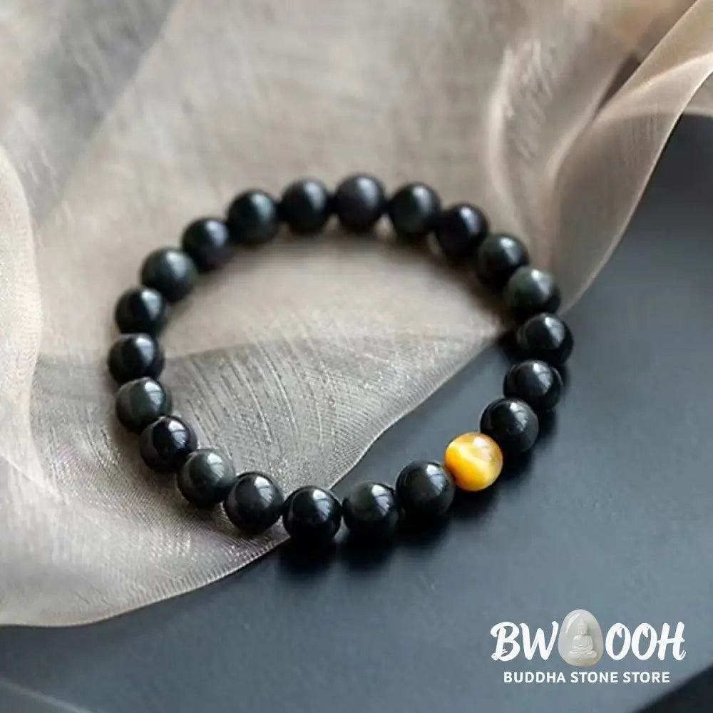 BWOOOH Natural Rainbow Obsidian Tiger Eye Positive Love Bracelet - 6mm(Wrist Circumference 14-16cm) - Bracelet