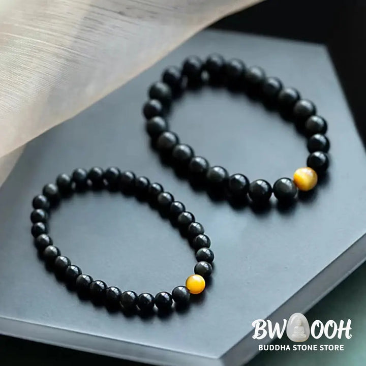 BWOOOH Natural Rainbow Obsidian Tiger Eye Positive Love Bracelet - 6mm(Wrist Circumference 14-16cm) - Bracelet