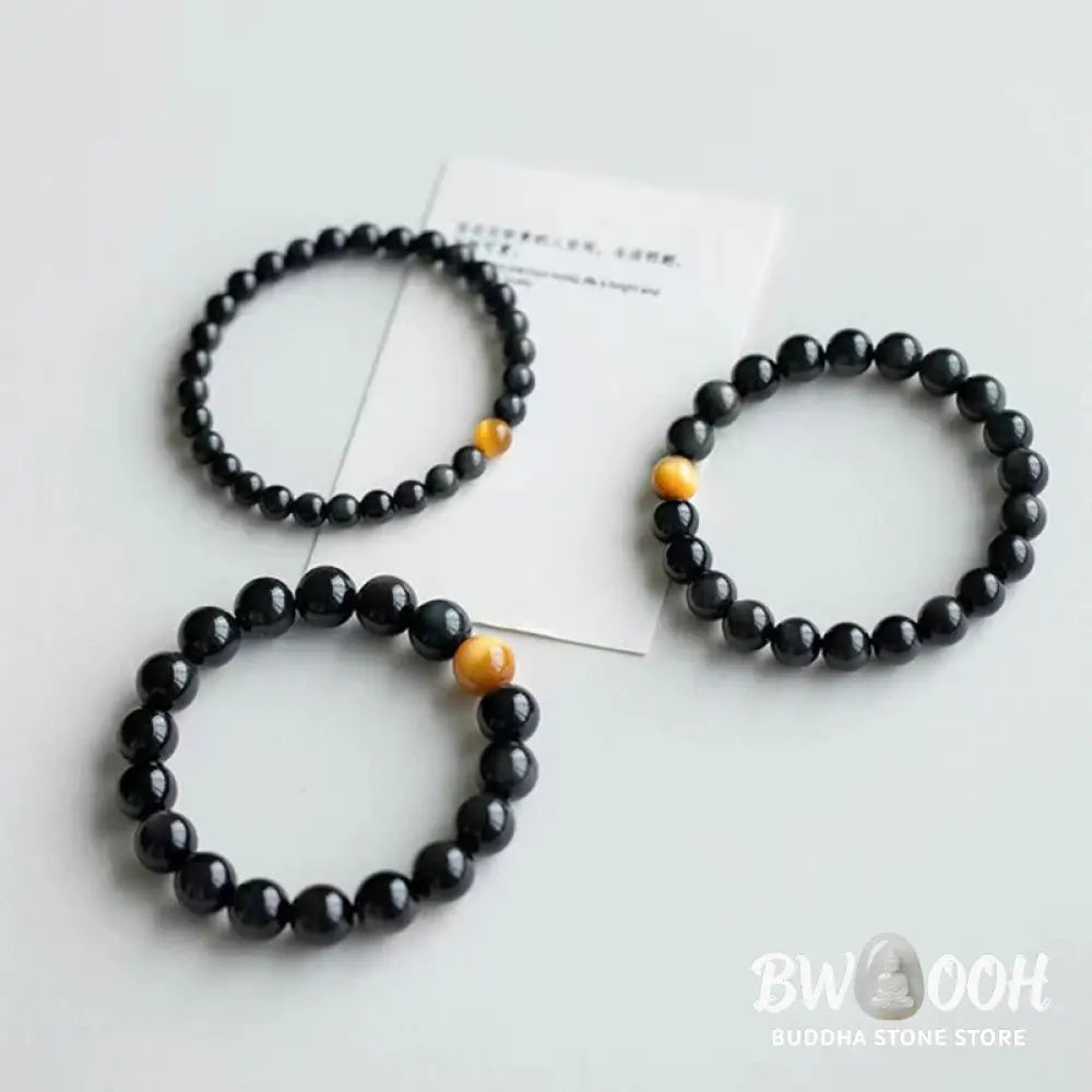 BWOOOH Natural Rainbow Obsidian Tiger Eye Positive Love Bracelet - 6mm(Wrist Circumference 14-16cm) - Bracelet