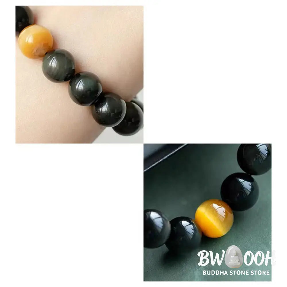 BWOOOH Natural Rainbow Obsidian Tiger Eye Positive Love Bracelet - 6mm(Wrist Circumference 14-16cm) - Bracelet