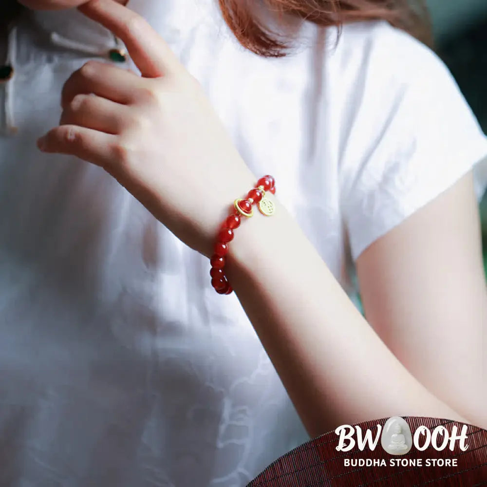 Buddha Stones Natural Red Agate Blessing Letter Confidence Bracelet - BWOOOH - Red Agate (Confidence ♥ Calm) - Bracelet