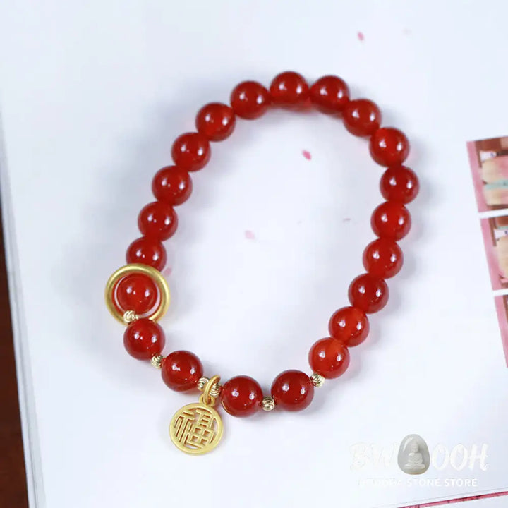 Buddha Stones Natural Red Agate Blessing Letter Confidence Bracelet - BWOOOH - Red Agate (Confidence ♥ Calm) - Bracelet