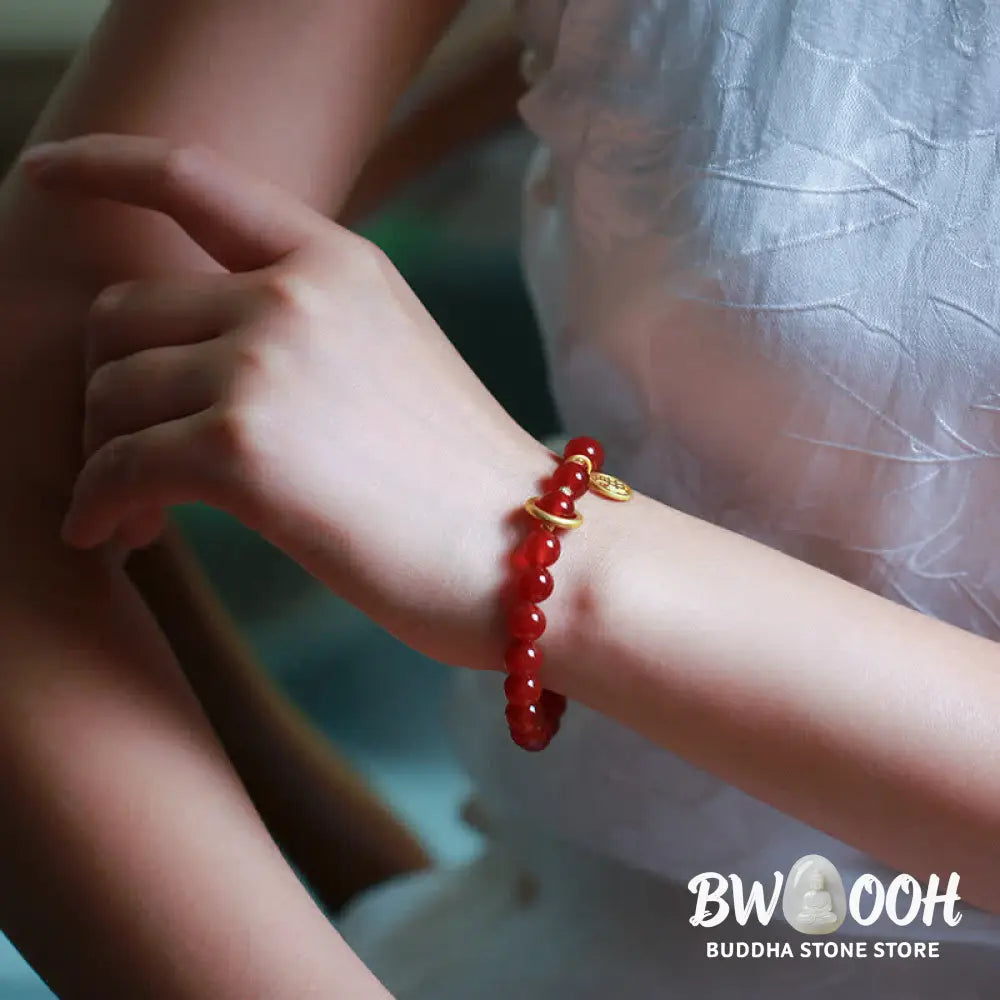 Buddha Stones Natural Red Agate Blessing Letter Confidence Bracelet - BWOOOH - Red Agate (Confidence ♥ Calm) - Bracelet