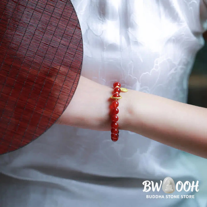 Buddha Stones Natural Red Agate Blessing Letter Confidence Bracelet - BWOOOH - Red Agate (Confidence ♥ Calm) - Bracelet