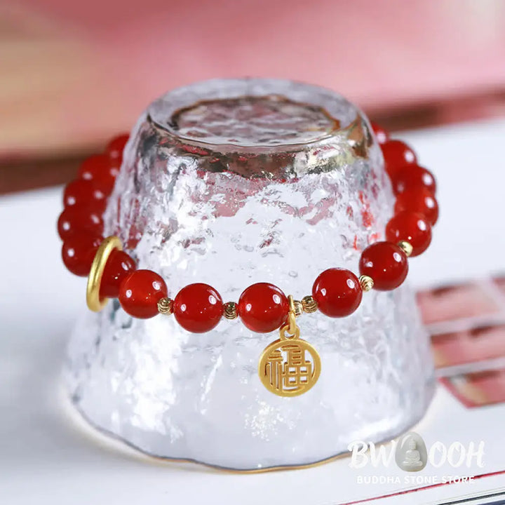 Buddha Stones Natural Red Agate Blessing Letter Confidence Bracelet - BWOOOH - Red Agate (Confidence ♥ Calm) - Bracelet
