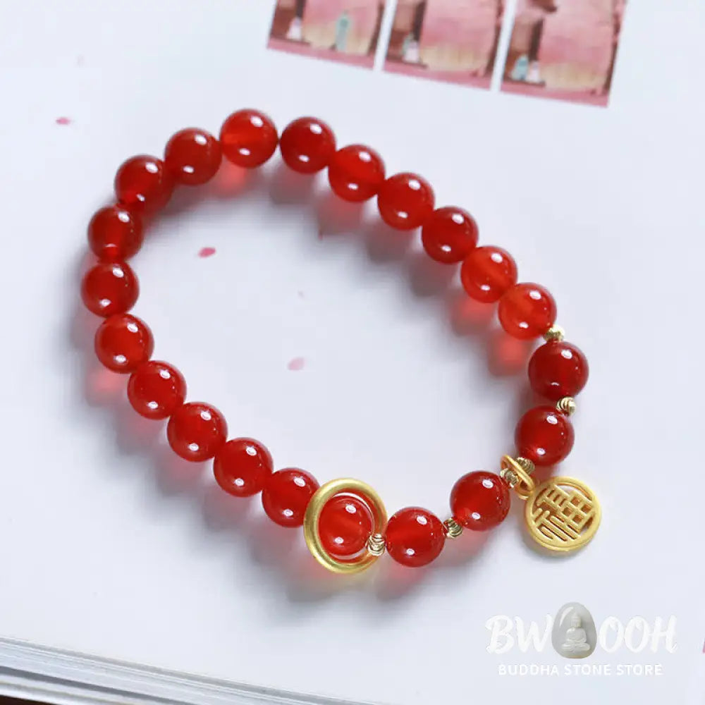Buddha Stones Natural Red Agate Blessing Letter Confidence Bracelet - BWOOOH - Red Agate (Confidence ♥ Calm) - Bracelet