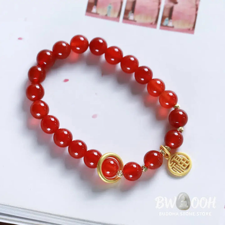 Buddha Stones Natural Red Agate Blessing Letter Confidence Bracelet - BWOOOH - Red Agate (Confidence ♥ Calm) - Bracelet