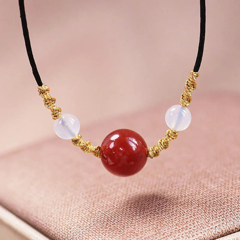 BWOOOH Natural Red Agate Chalcedony Self-Acceptance Confidence String Bead Bracelet Necklace Pendant