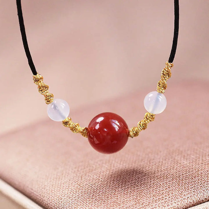 BWOOOH Natural Red Agate Chalcedony Self-Acceptance Confidence String Bead Bracelet Necklace Pendant