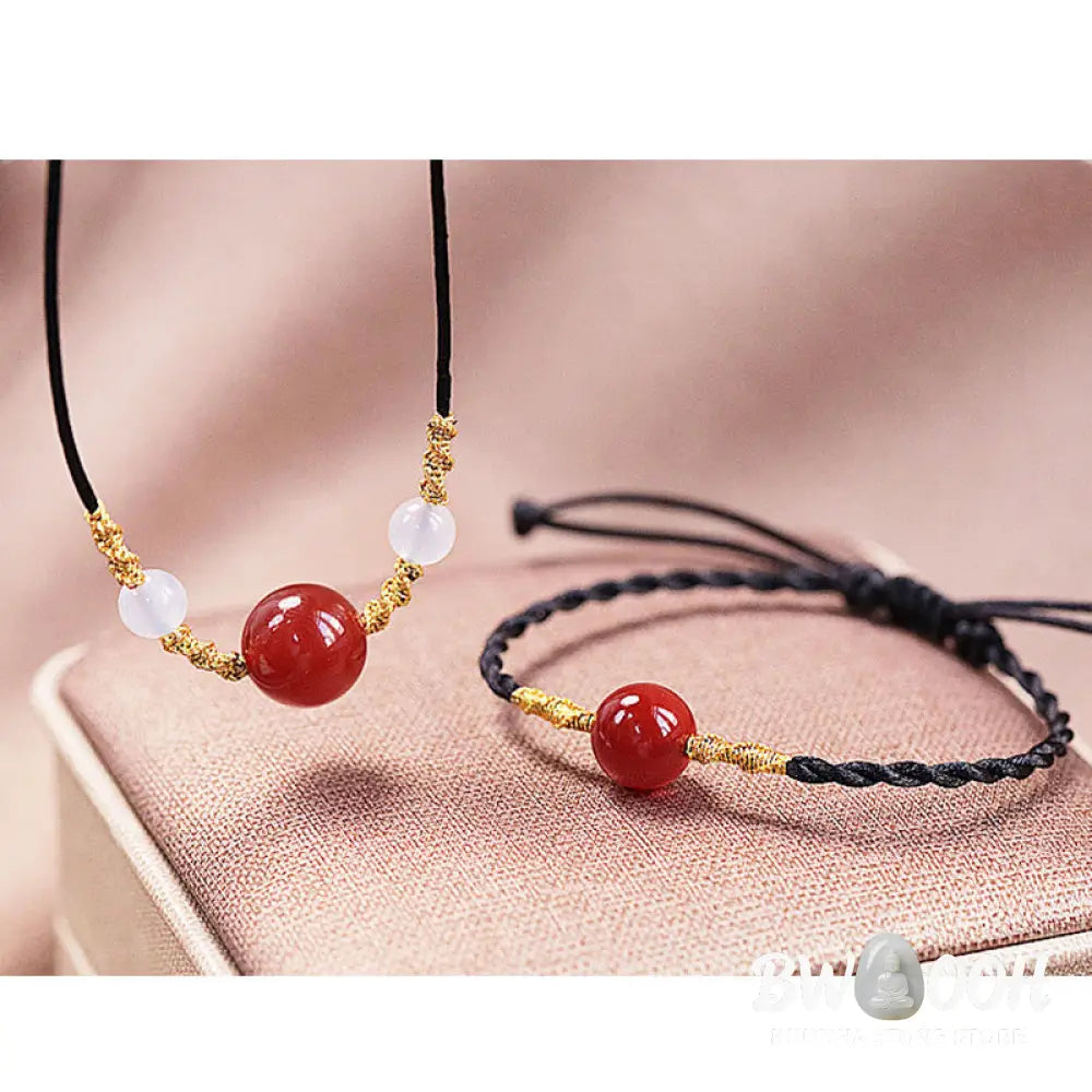 Buddha Stones Natural Red Agate Chalcedony Self-acceptance Confidence String Bead Bracelet Necklace Pendant - BWOOOH