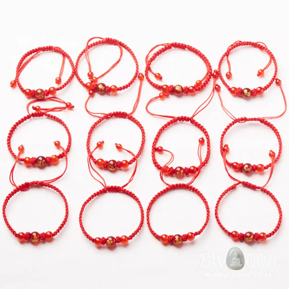 Buddha Stones Natural Red Agate Chinese Zodiac Red String Braided Protection Luck Bracelet - BWOOOH - Bracelet